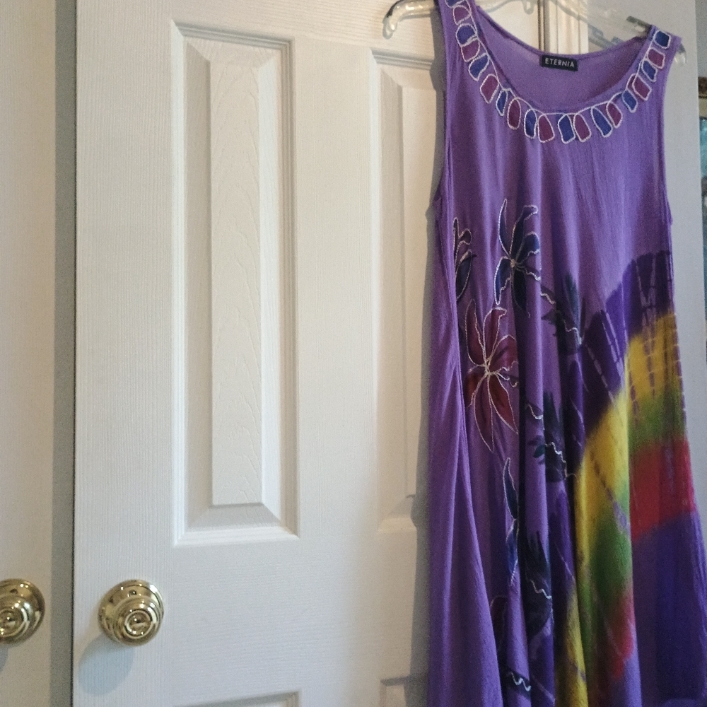 Eternia Tie Dye Palm Tree Dress Purple Free Size Rayon Gauze Boho Festival... - Picture 6 of 12